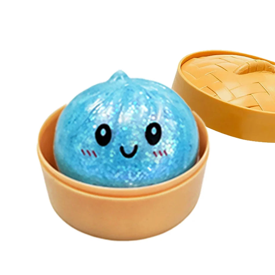 Glitter Dumpling Squishy in Mini Steamer - Steam Bun Squeeze Toy