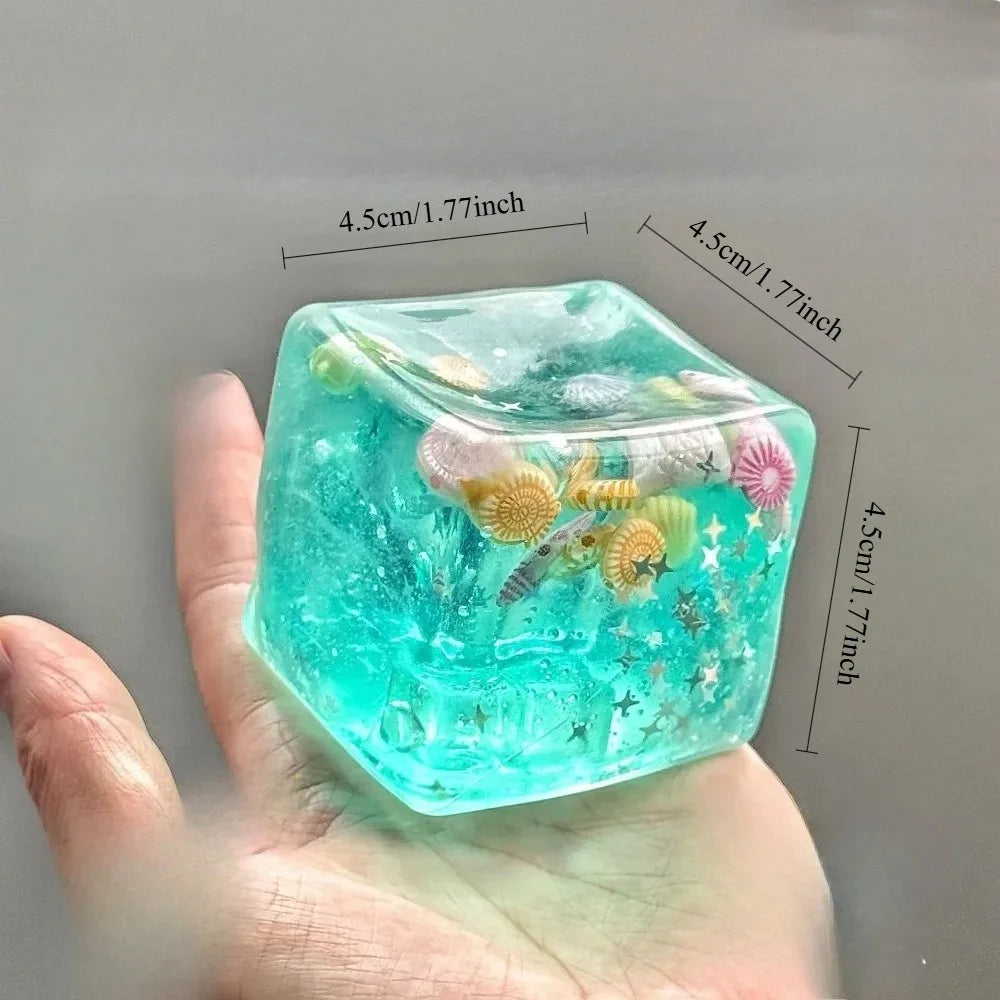 Ocean Glitter Squishy Cube - Slow Rise Ice Cube Stress Ball