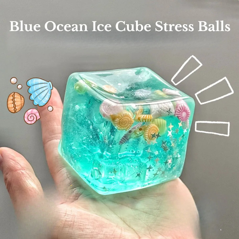 Ocean Glitter Squishy Cube - Slow Rise Ice Cube Stress Ball