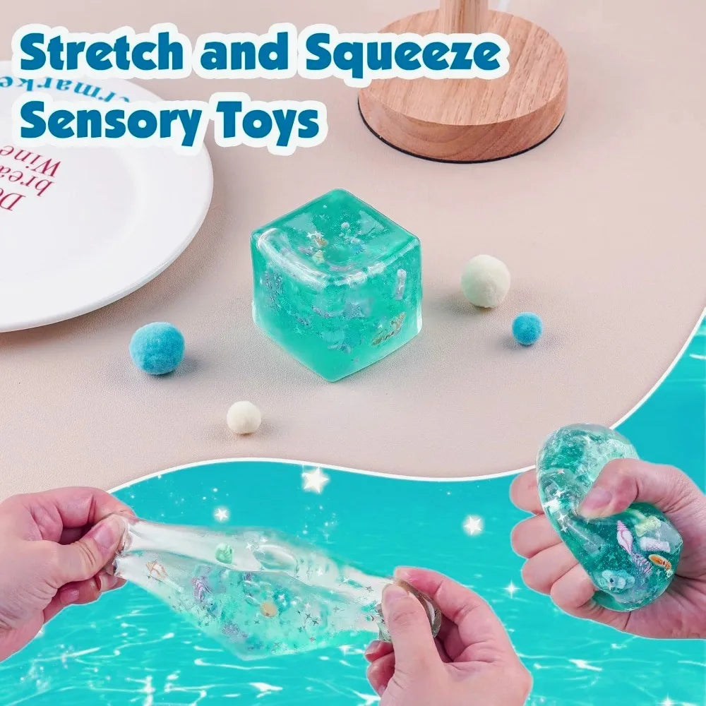 Ocean Glitter Squishy Cube - Slow Rise Ice Cube Stress Ball