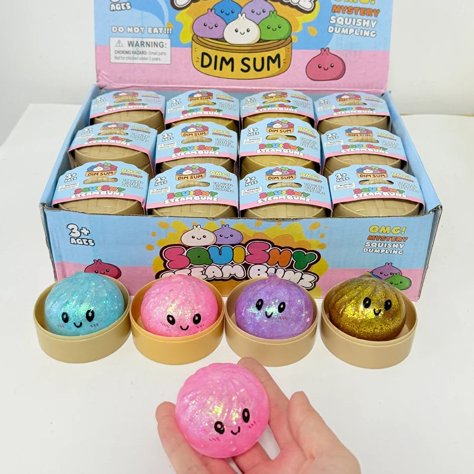 Glitter Dumpling Squishy in Mini Steamer - Steam Bun Squeeze Toy