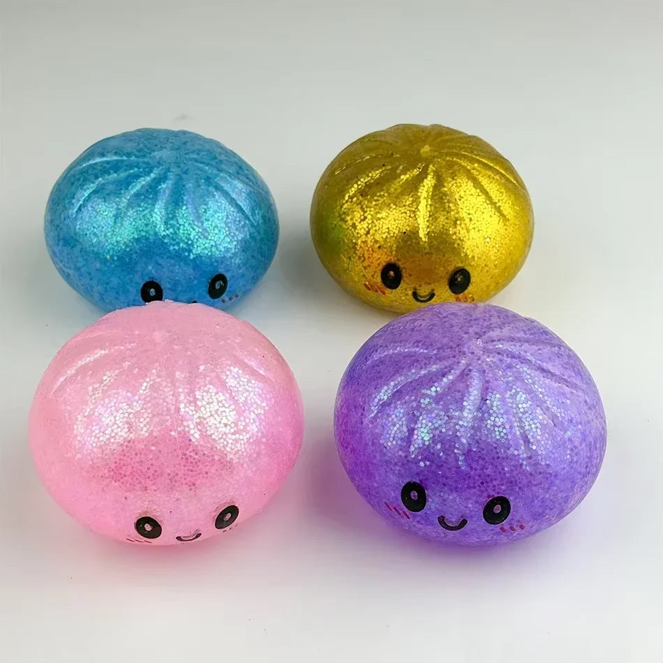 Glitter Dumpling Squishy in Mini Steamer - Steam Bun Squeeze Toy