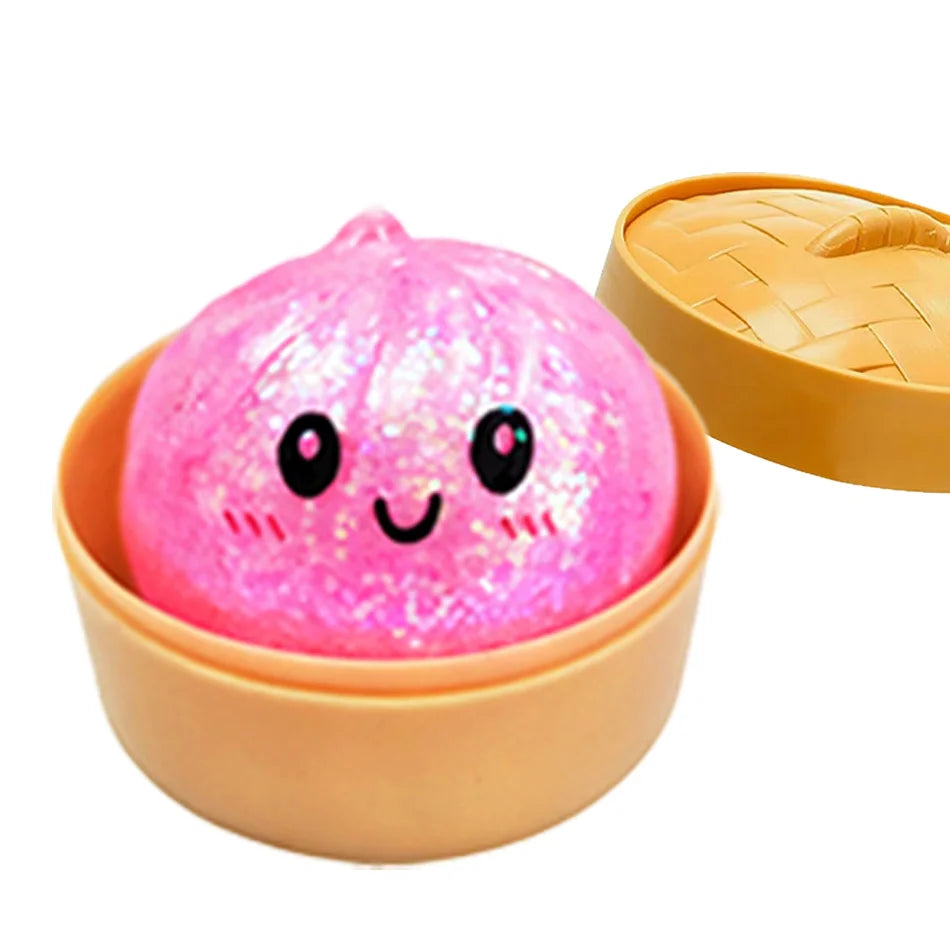 Glitter Dumpling Squishy in Mini Steamer - Steam Bun Squeeze Toy