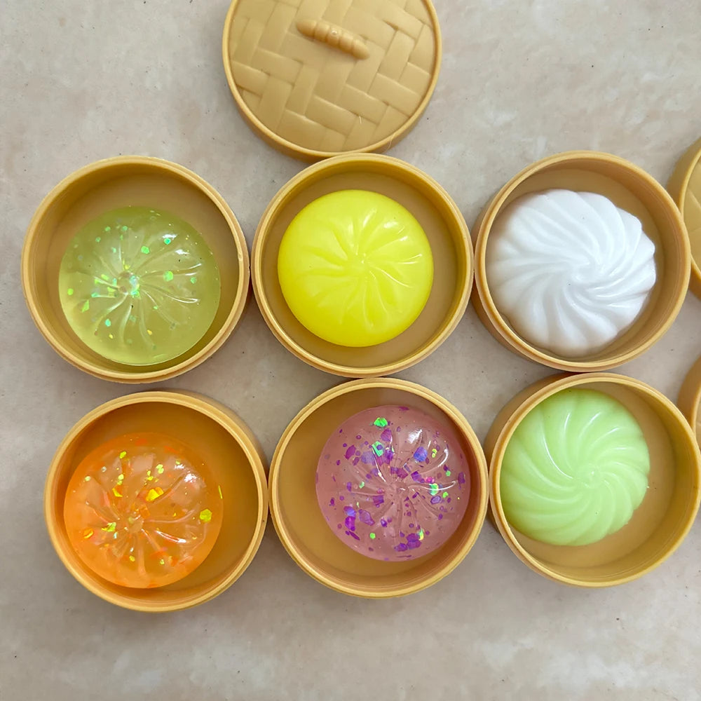 Crystal Mini Dumpling Squishies - Clear Steamed Bun Squeeze Toys (5 or 10 Pack)