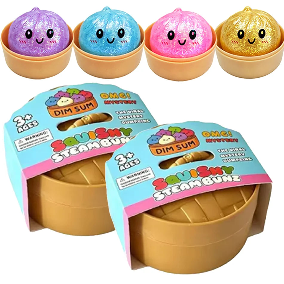 Glitter Dumpling Squishy in Mini Steamer - Steam Bun Squeeze Toy
