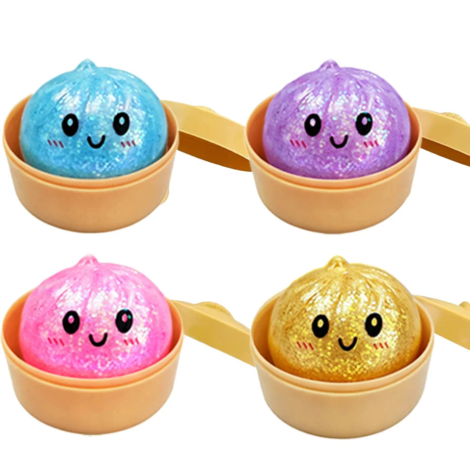 Glitter Dumpling Squishy in Mini Steamer - Steam Bun Squeeze Toy