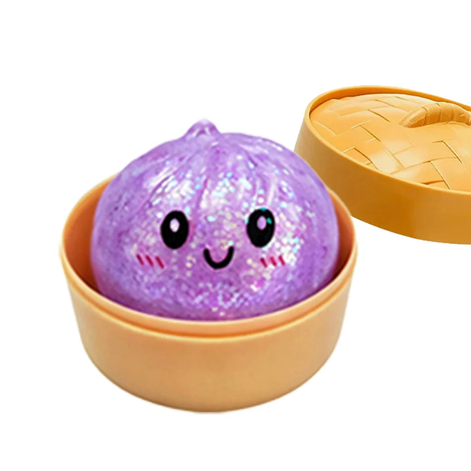 Glitter Dumpling Squishy in Mini Steamer - Steam Bun Squeeze Toy