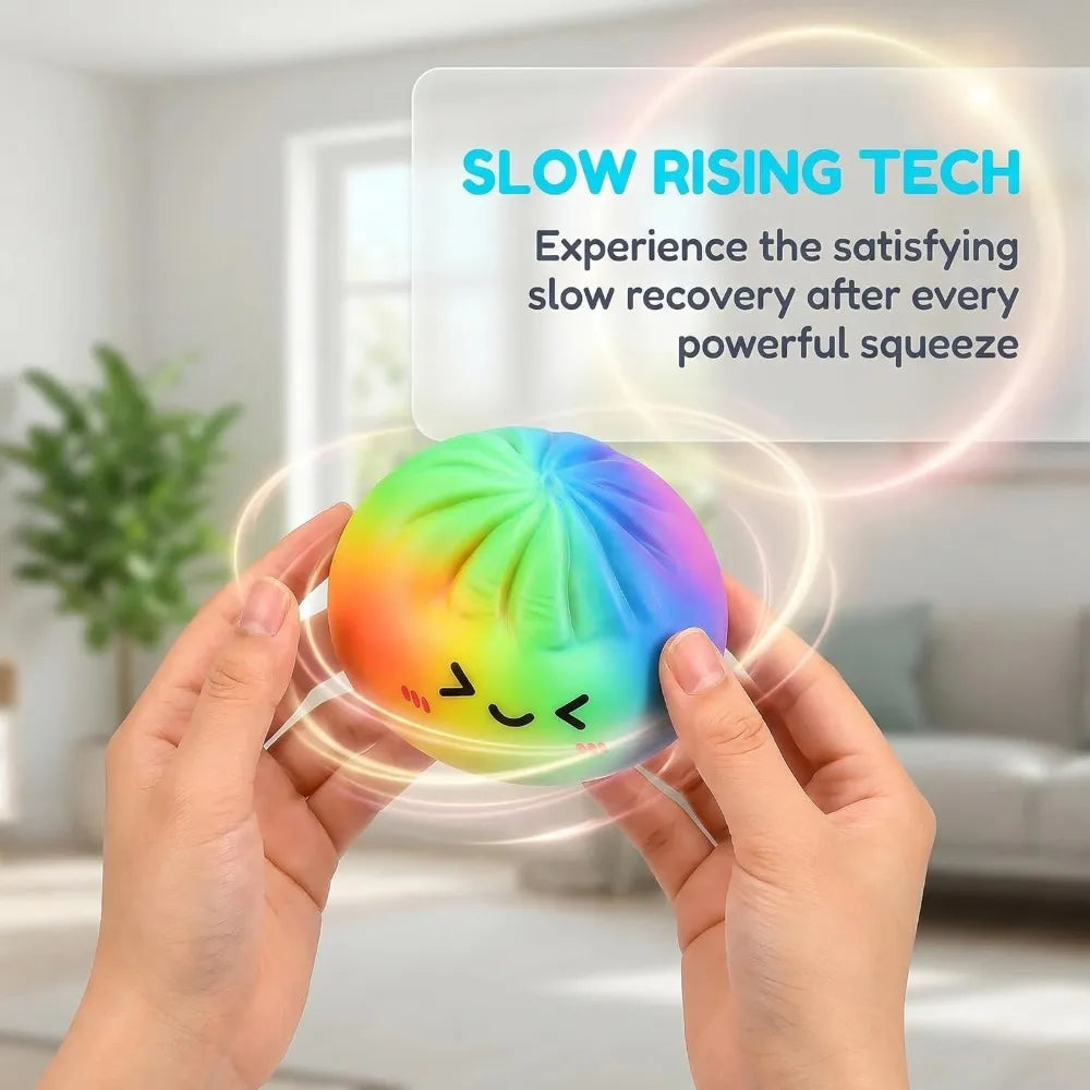 Rainbow Dumpling Squishy in Bamboo Steamer - Slow Rise Squeeze Toy