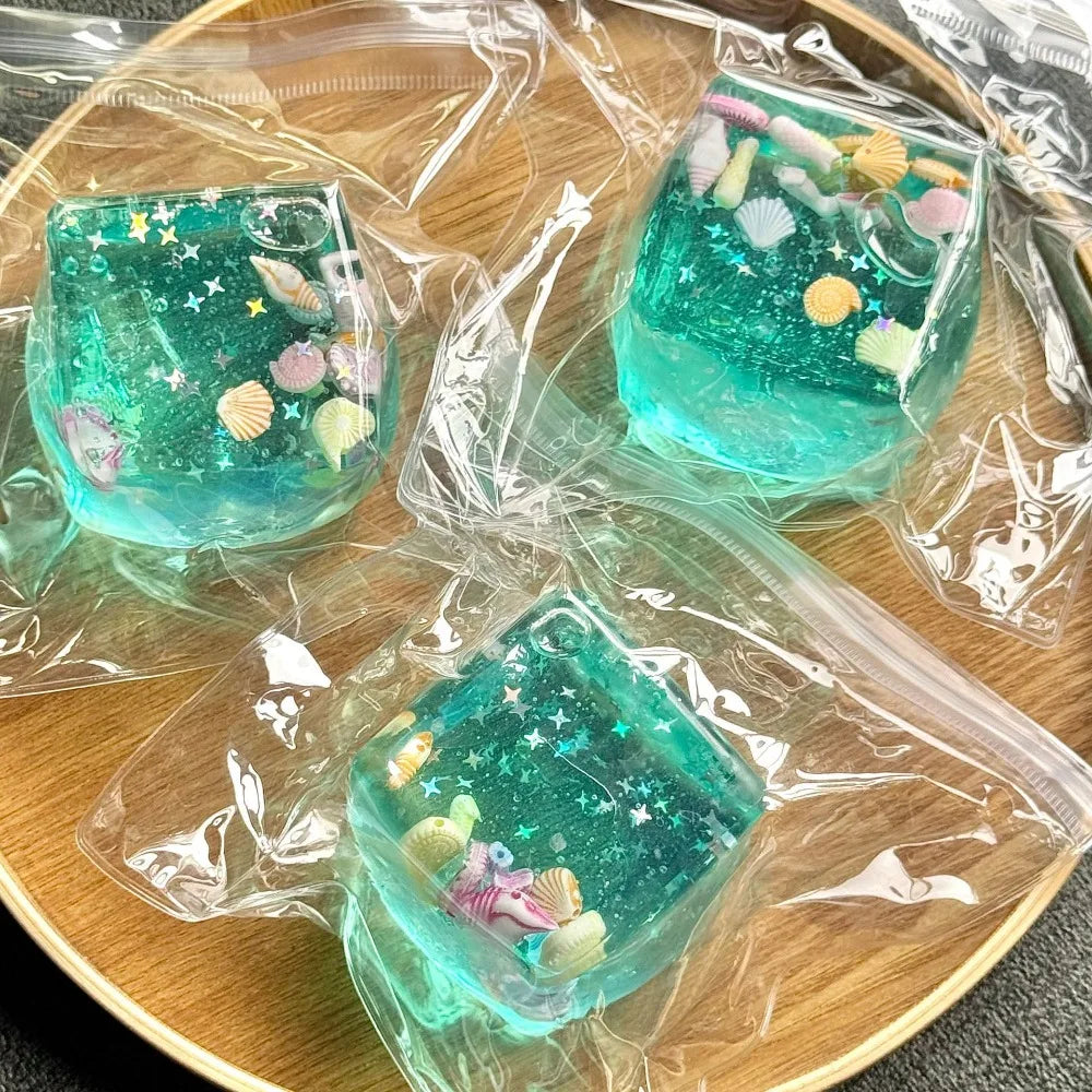 Ocean Glitter Squishy Cube - Slow Rise Ice Cube Stress Ball