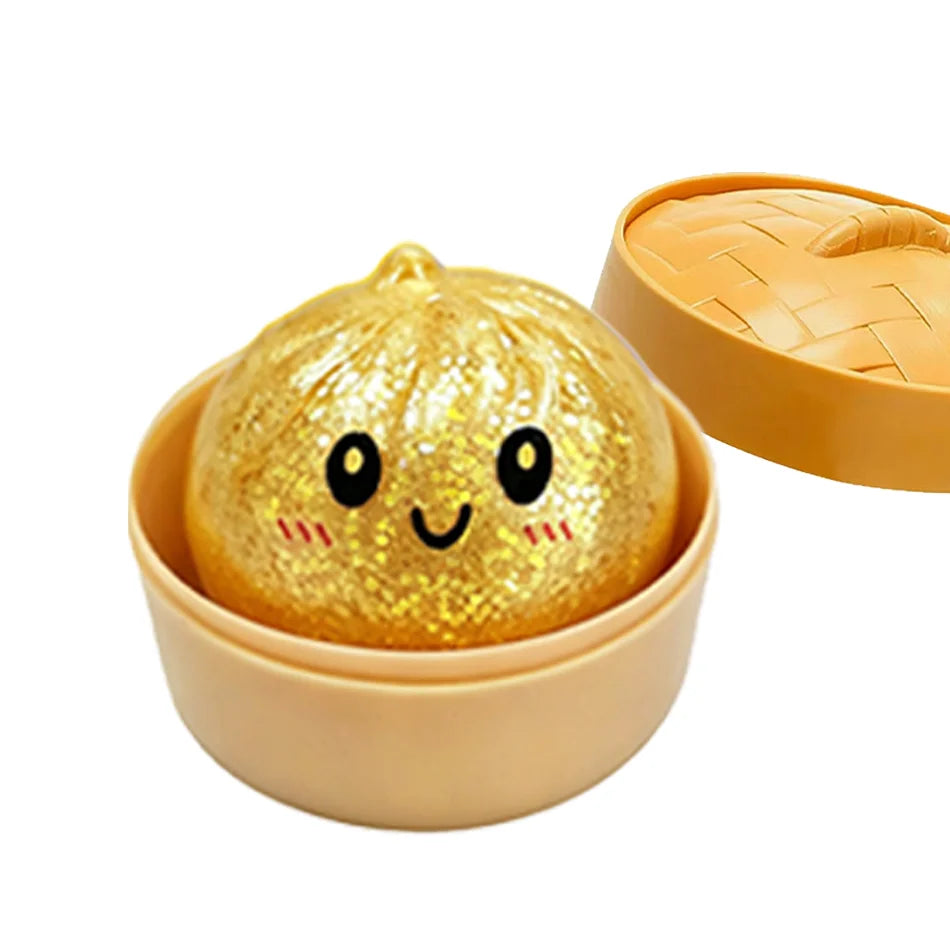 Glitter Dumpling Squishy in Mini Steamer - Steam Bun Squeeze Toy