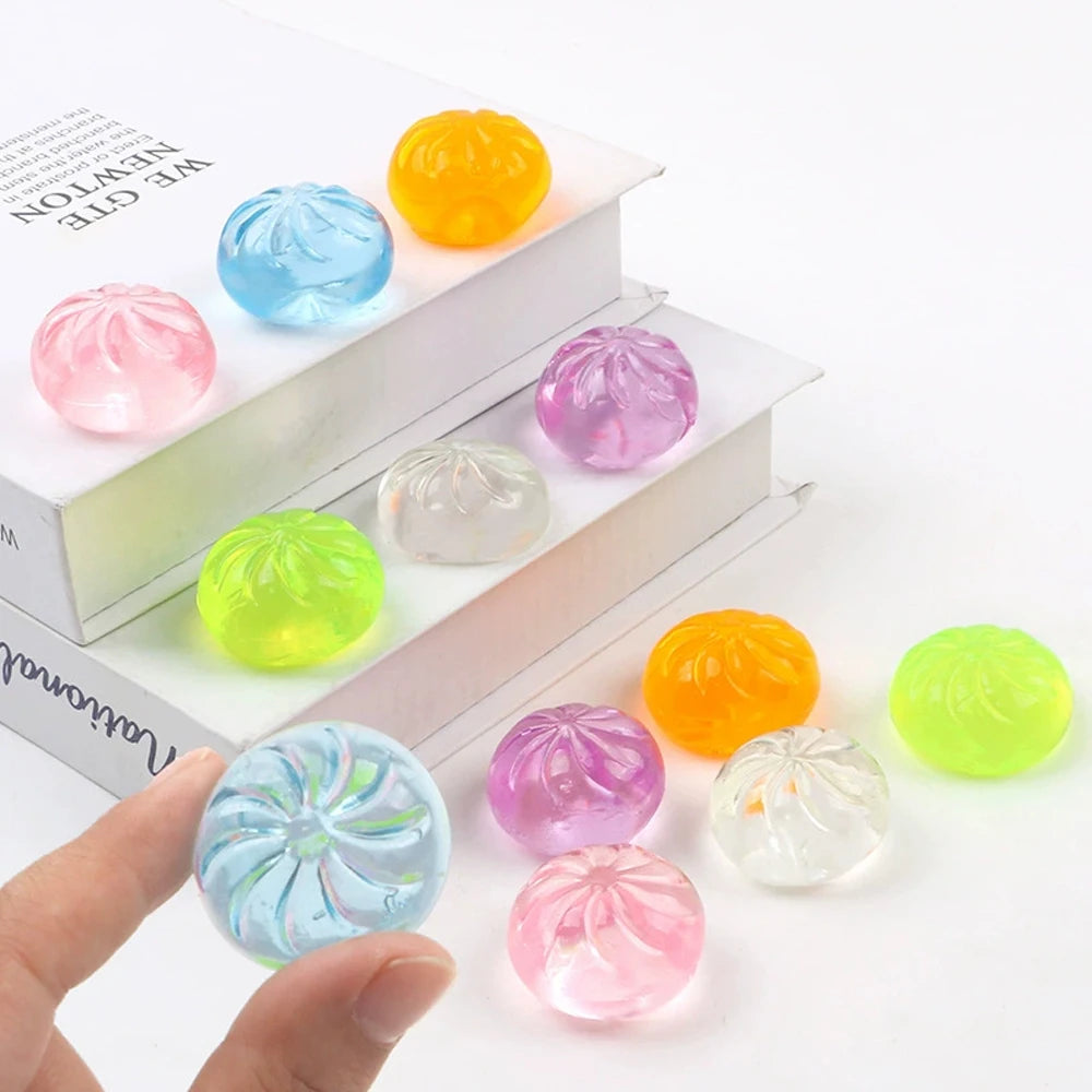 Squishy Steamed Bun Set - 5 Mini Glitter Dumplings in a Bamboo-Style Steamer